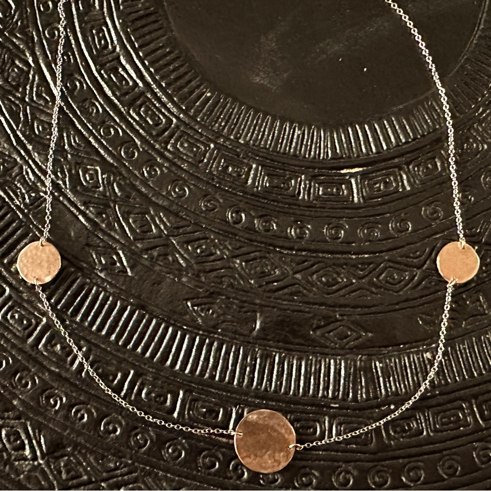 16 inch silver chain with copper discs x3